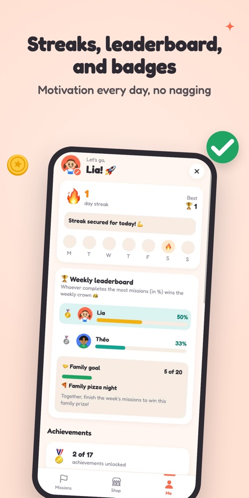 Streaks, leaderboard, and badges