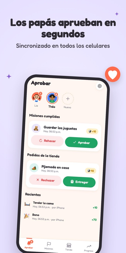 Papás aprobando misiones y pedidos